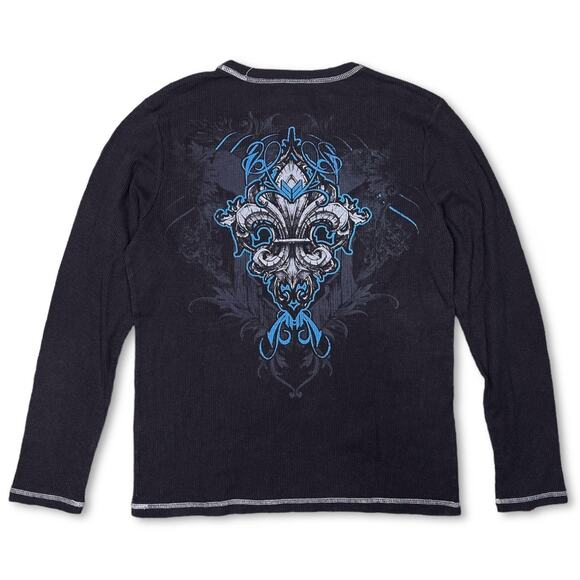 Y2K Vintage Long Sleeve Waffle Knit Henley T-shirt | No Boundaries Size Large - Picture 5 of 5